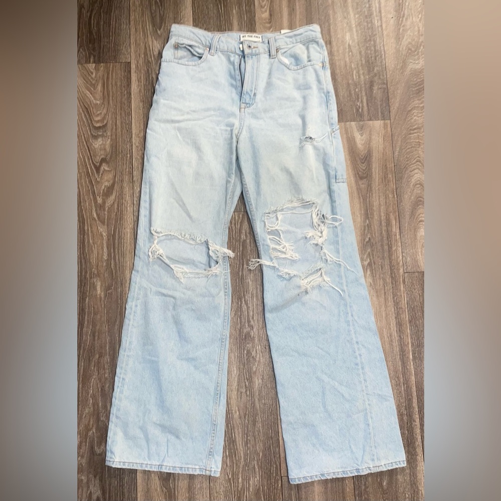 Free People Light Blue Distressed Wide Leg Jeans